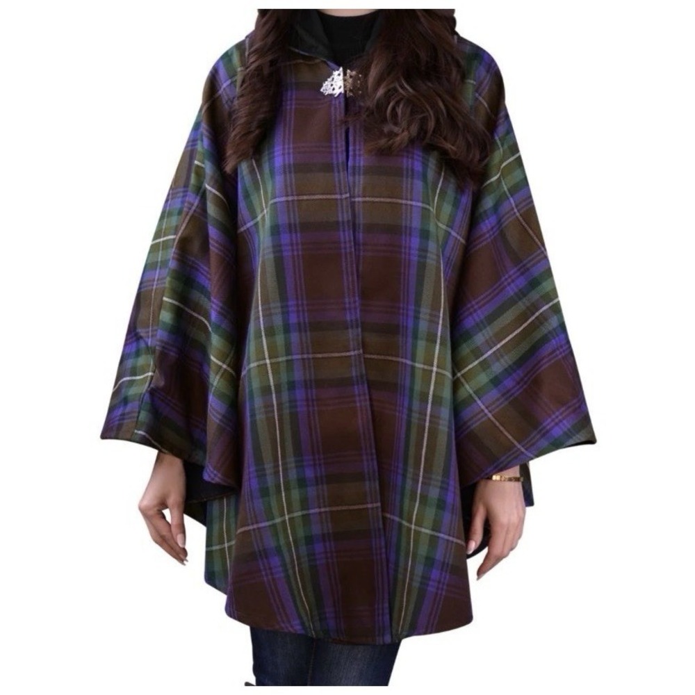Tartan Plaid Scottish Cloak Cape Traditional Cardigan Womens One Size NWOT